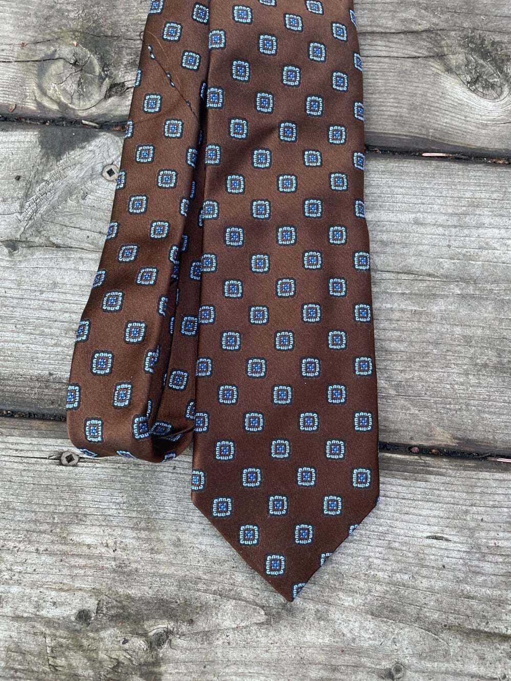 David Donahue Silk Tie Brown Blue Pink Floral Italy Gift Business Corpcore